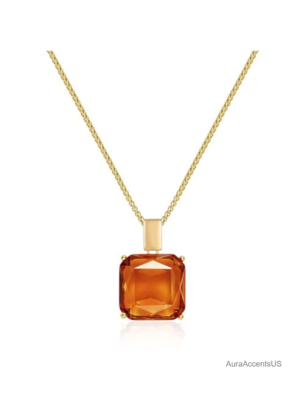 14K Gold Plated Square Glass Pendant Necklace Adjustable Chain